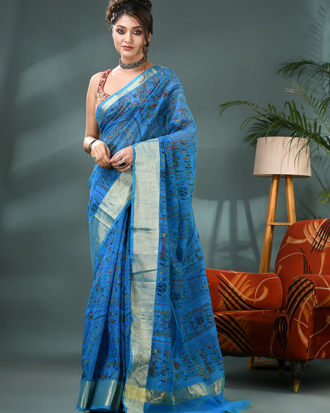 DESH BIDESH Kalamkari Printed Zari Bandhani Saree