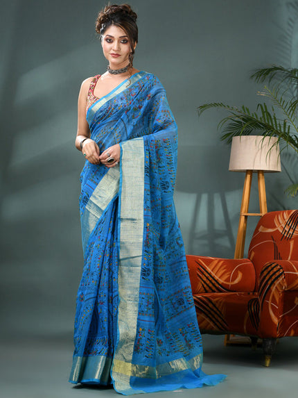 DESH BIDESH Kalamkari Printed Zari Bandhani Saree