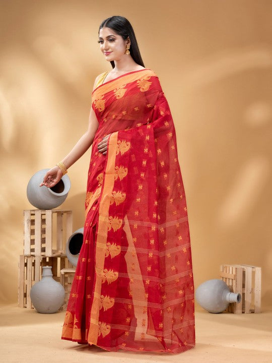 DESH BIDESH Ethnic Motifs Woven Design Pure Cotton Taant Saree