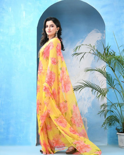 DESH BIDESH Women's Floral Printed Bandhani Saree with Unstitched Blouse Piece