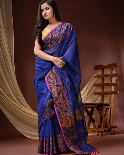 DESH BIDESH Ethnic Motifs Woven Design Zari Maheshwari Saree