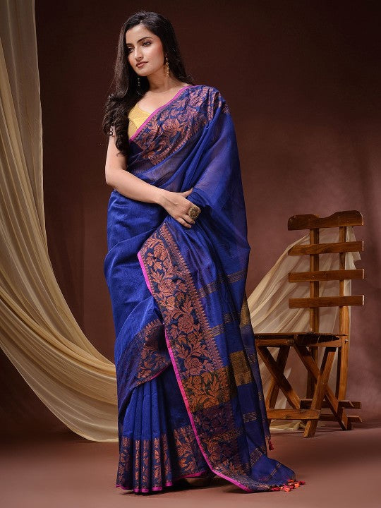 DESH BIDESH Ethnic Motifs Woven Design Zari Maheshwari Saree