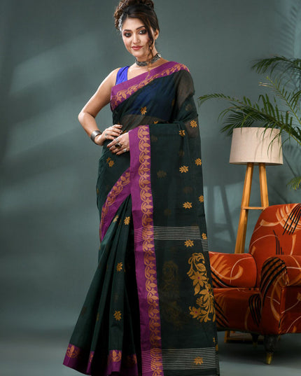 DESH BIDESH Woven Design Pure Cotton Taant Saree with Blouse Piece