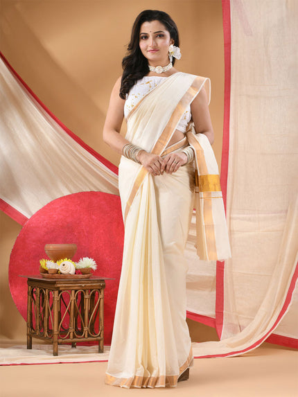 DESH BIDESH Woven Design Zari Pure Cotton Jamdani Saree