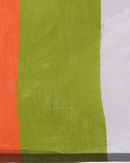 DESH BIDESH Orange and White Striped Silk Cotton Saree with Unstitched Blouse Piece