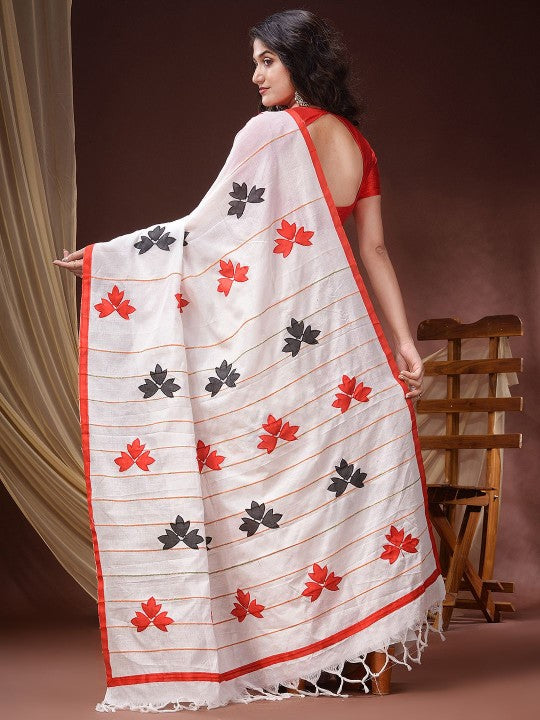 DESH BIDESH Floral Patchwork Pure Cotton Saree, Women's Traditional Wear