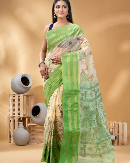 DESH BIDESH Ethnic Motifs Woven Design Pure Cotton Taant Saree