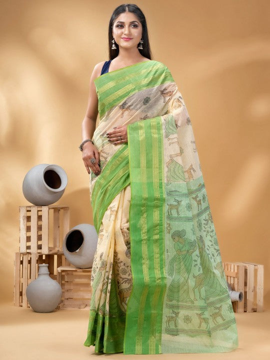 DESH BIDESH Ethnic Motifs Woven Design Pure Cotton Taant Saree