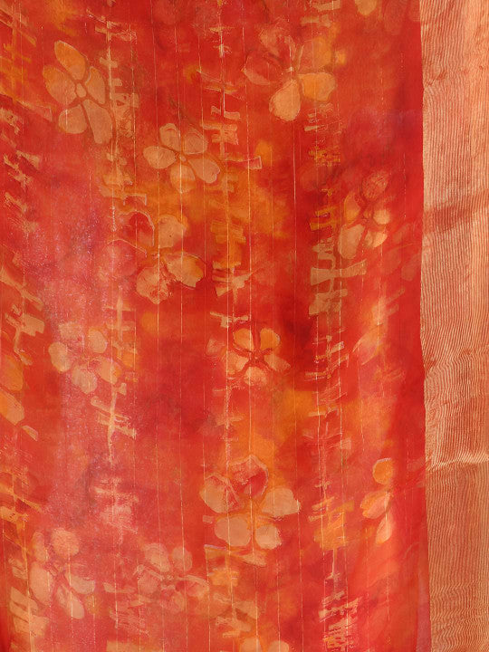 DESH BIDESH Women Floral Poly Chiffon Fusion Bandhani Saree