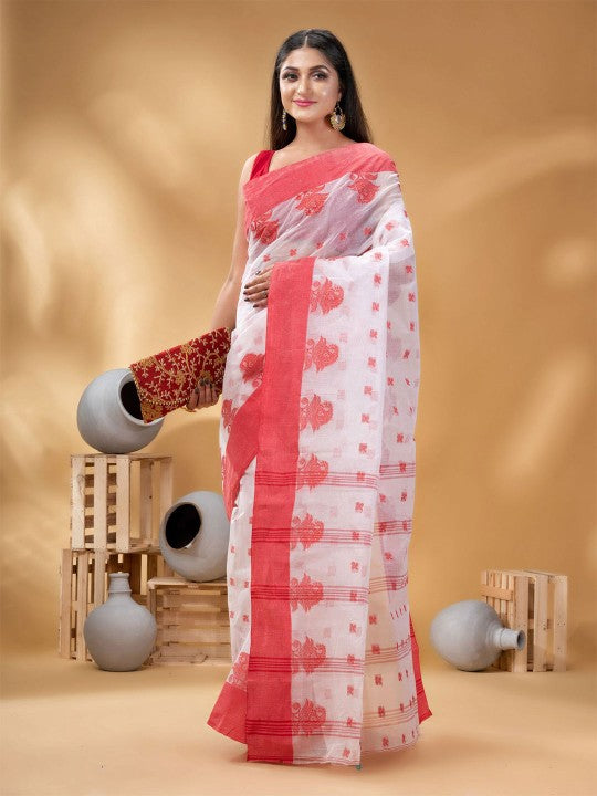 DESH BIDESH Floral Pure Cotton Taant Saree