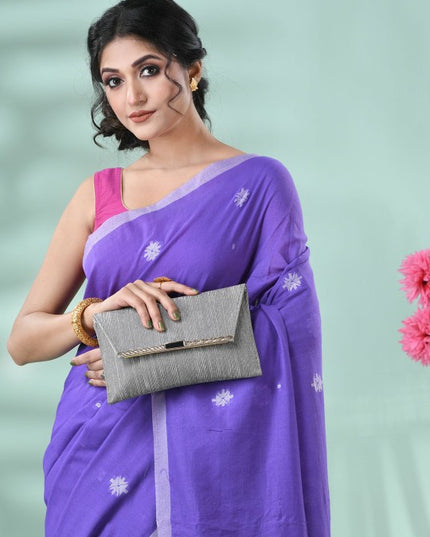 DESH BIDESH Women Woven Design Silk Cotton Saree in Radiant Purple