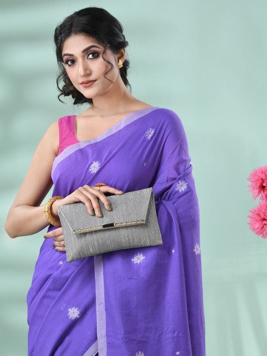 DESH BIDESH Women Woven Design Silk Cotton Saree in Radiant Purple
