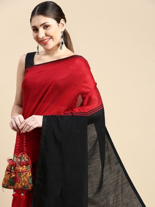 Exquisite Dual-Tone Silk Cotton Saree with Tassel Embellishments and Unstitched Blouse Piece