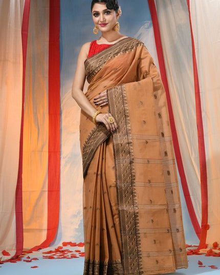 DESH BIDESH Traditional Orange Pure Cotton Saree with Elegant Woven Zari Design