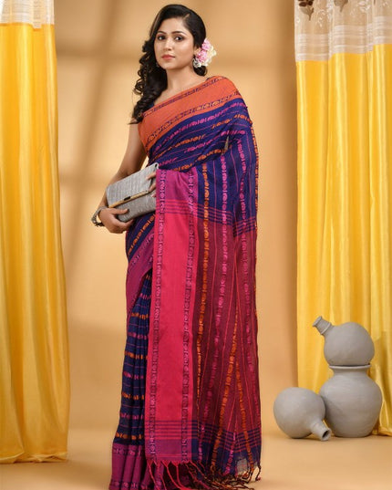 DESH BIDESH Woven Design Zari Pure Cotton Taant Saree With Blouse Piece