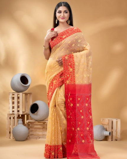 Elegant Woven Zari Pure Cotton Jamdani Saree for Women by DESH BIDESH