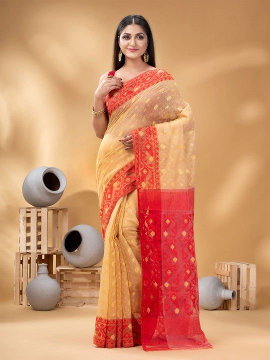 Elegant Woven Zari Pure Cotton Jamdani Saree for Women by DESH BIDESH