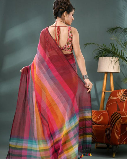 DESH BIDESH Striped Pure Cotton Saree