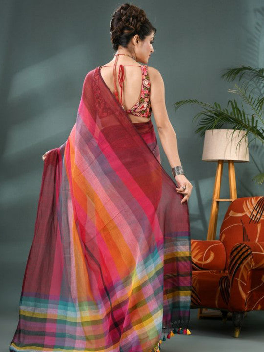 DESH BIDESH Striped Pure Cotton Saree