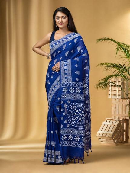 DESH BIDESH Blue Ethnic Motifs Pure Cotton Taant Saree