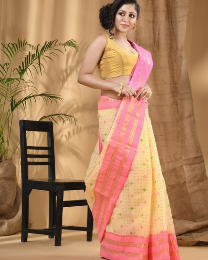 DESH BIDESH Woven Design Zari Pure Cotton Jamdani Saree