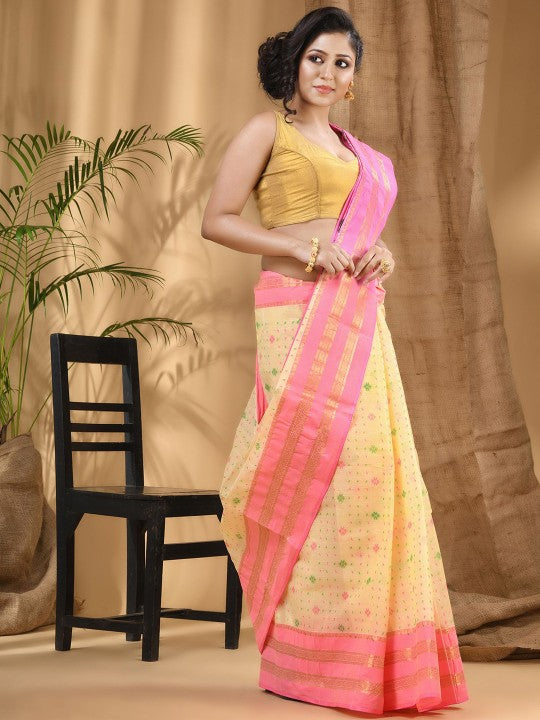 DESH BIDESH Woven Design Zari Pure Cotton Jamdani Saree