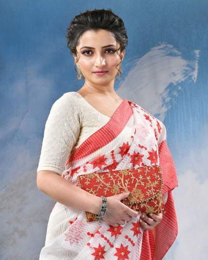 DESH BIDESH Women Floral Embroidered Pure Cotton Khadi Saree
