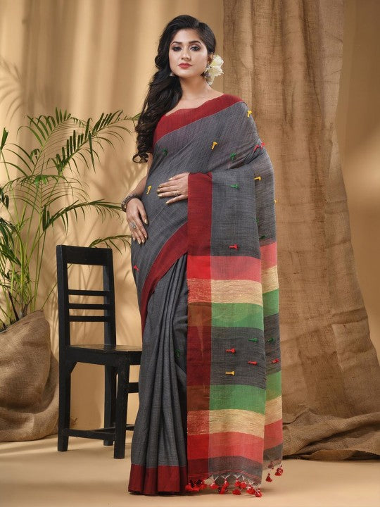 DESH BIDESH Women Colourblocked Woven Design Pure Cotton Taant Saree