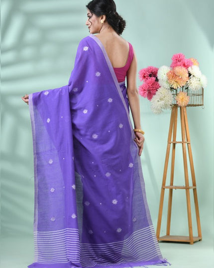 DESH BIDESH Women Woven Design Silk Cotton Saree in Radiant Purple