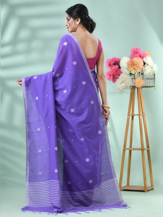 DESH BIDESH Women Woven Design Silk Cotton Saree in Radiant Purple