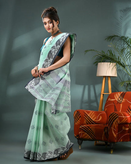 DESH BIDESH Woven Design Pure Cotton Taant Saree for Women