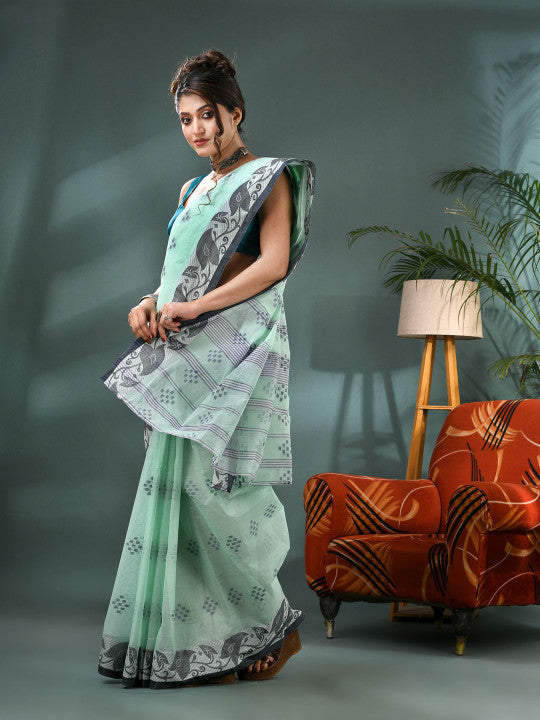 DESH BIDESH Woven Design Pure Cotton Taant Saree for Women