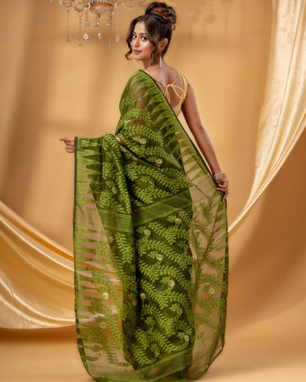 Exquisite Woven Design Pure Cotton Handloom Jamdani Saree for Women