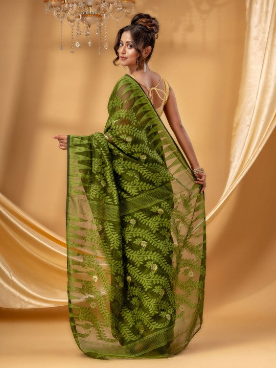 Exquisite Woven Design Pure Cotton Handloom Jamdani Saree for Women