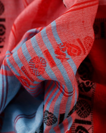 Elegant Blue & Red Woven Design Pure Cotton Saree for Women