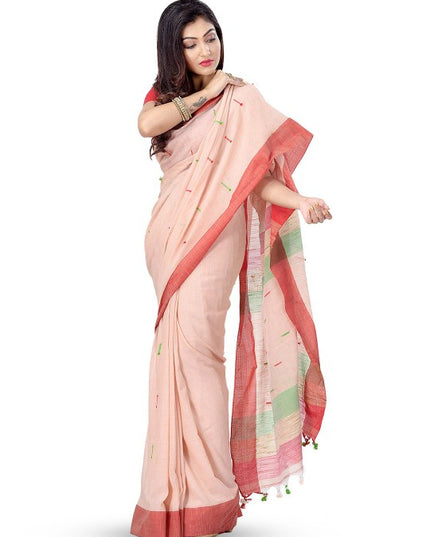 DESH BIDESH Woven Design Zari Pure Cotton Handloom Taant Saree