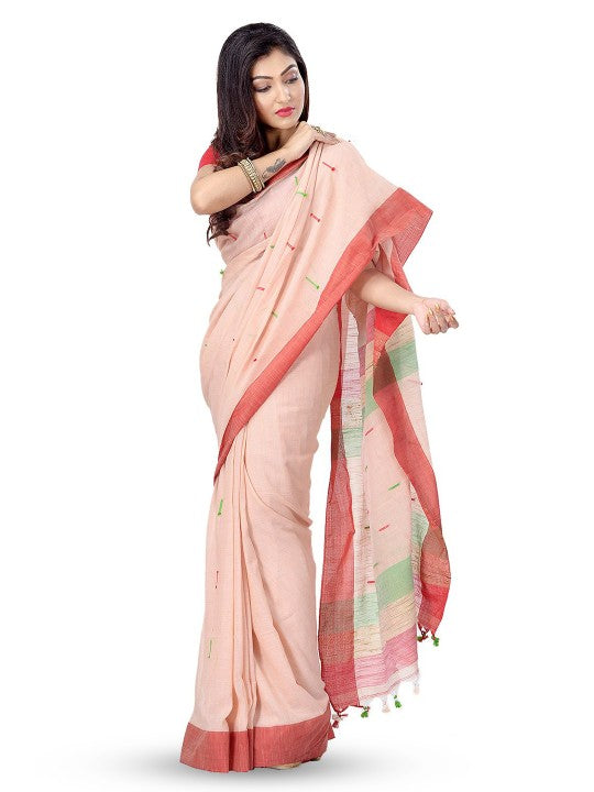DESH BIDESH Woven Design Zari Pure Cotton Handloom Taant Saree