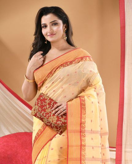 DESH BIDESH Ethnic Motifs Printed Zari Pure Cotton Jamdani Saree