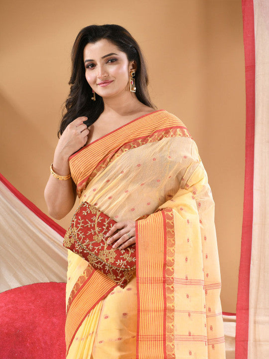 DESH BIDESH Ethnic Motifs Printed Zari Pure Cotton Jamdani Saree
