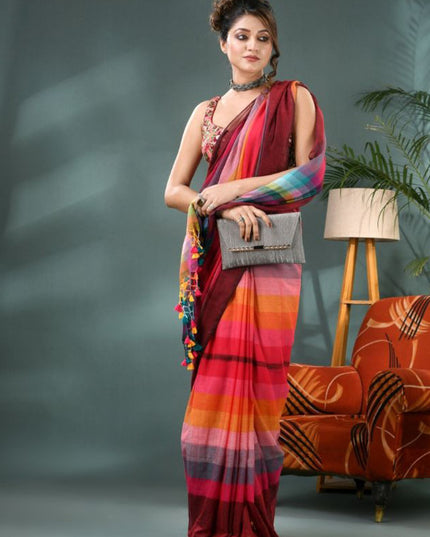 DESH BIDESH Striped Pure Cotton Saree