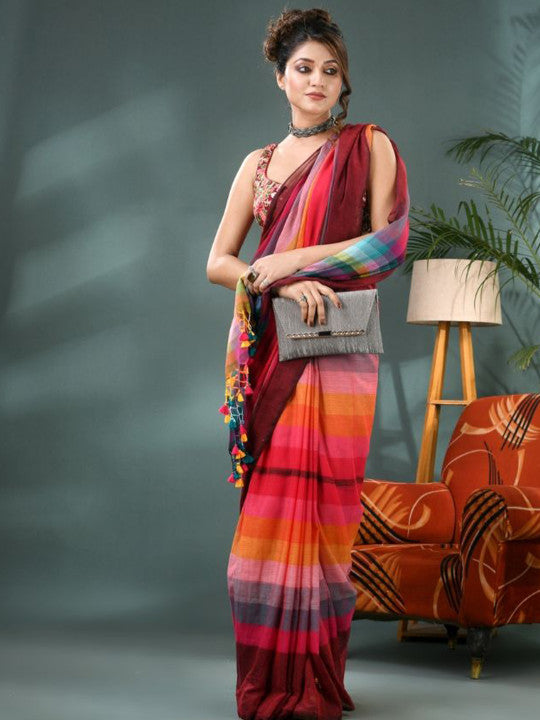 DESH BIDESH Striped Pure Cotton Saree