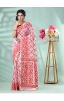 Resham Dhakai Jamdani Cotton Handloom Saree Arrow Design Jamdani Saree (Rwd White)