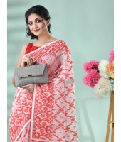 Resham Dhakai Jamdani Cotton Handloom Saree Arrow Design Jamdani Saree (Rwd White)