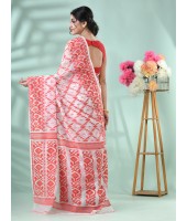 Resham Dhakai Jamdani Cotton Handloom Saree Arrow Design Jamdani Saree (Rwd White)