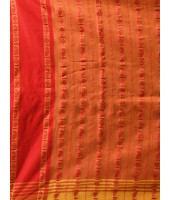  Traditional Bengali Bengamuri Pure Handloom Cotton Saree With Blouse Piece (Red Yellow)