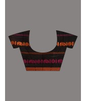 Traditional Bengali Begampuri Handloom Cotton Saree With Blouse Piece(Black Orange)