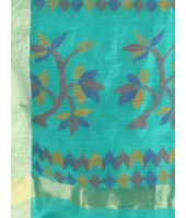  Handloom Cotton Blend Saree Floral Leaf Design With Blouse Piece (Firoza)