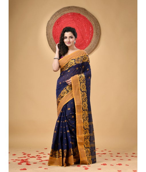 dB DESH BIDESH Women`s Traditional Pure Handloom Cotton Saree Chakra Phool Woven Designer Without Blouse Piece