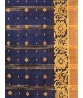  Handloom Cotton Saree Chakra Phool Woven Designer Without Blouse Piece (Bl;ue)