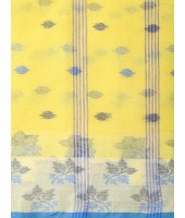 Traditional Pure Handloom Cotton Saree Leaf Woven Design Without Blouse Piece(Yellow)